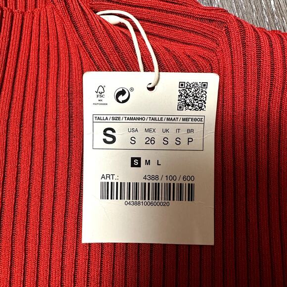 Zara Knit Red Long Sleeve Ribbed Sweater with Cream Trim - Picture 7 of 9